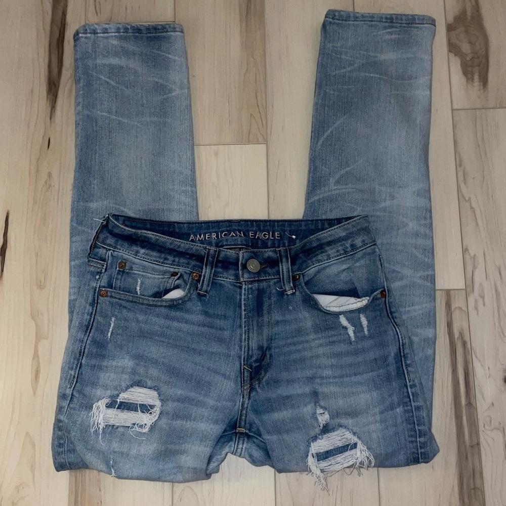 American Eagle Next Level AirFlex Slim Denim Distressed Blue Jeans